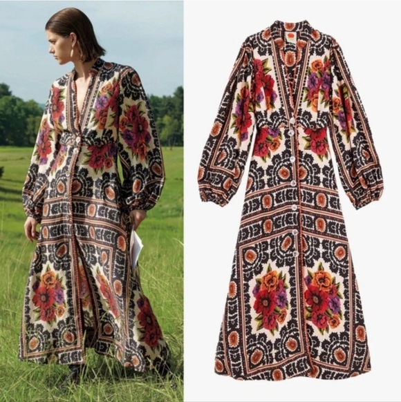 FARM Rio Dresses & Skirts - FARM Rio Multicolor Floral Long Sleeve Dress